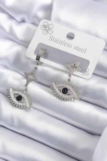 Inure Jewelry 316L Steel Silver Color Eye Model Zircon Stone Women's Earrings Daily Use