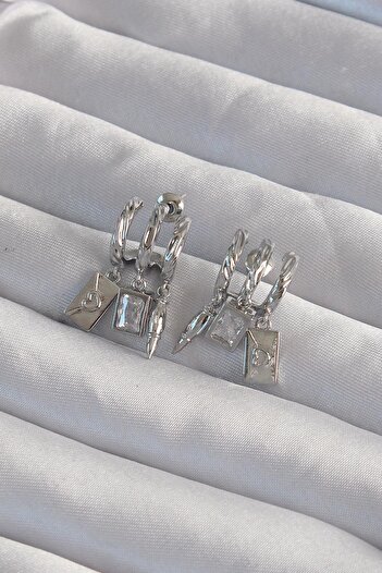 Inure Jewelry Brass Silver Color Zircon Stone Multi-Accessories Half Hoop Rib Earrings Daily Use