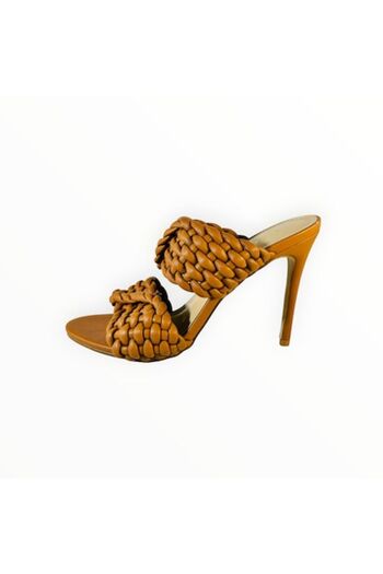 OEM Women's Heeled Sandals with Braided Straps - Brown Leather, Shoedazzle Size 38 EU