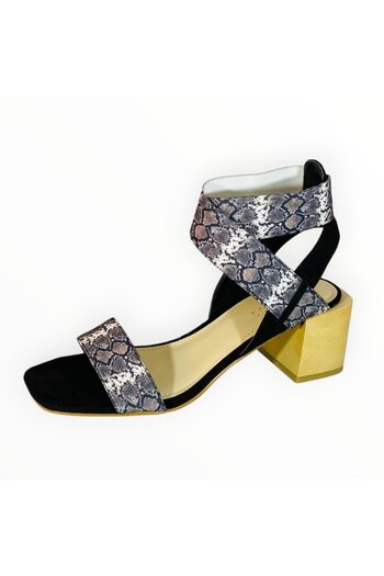 Guess Women's Sandals with Ankle Straps, Reptile Print, 5.5 cm Block Heel, Size 37 EU