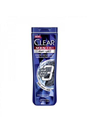 Clear Clear Men 3 in 1 Shampoo, Body & Face Wash with Activated Charcoal 200ml