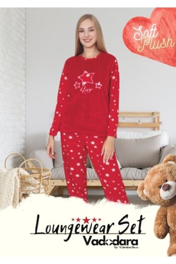 Vadodara Set Loungewear Pijama Dama 2 Piese Wellsoft Plush Rosu, Marimea M