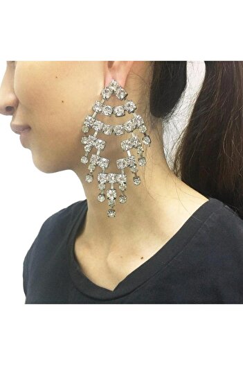 Pursehuit Silver earrings, chandelier style, with stones, Renita C1