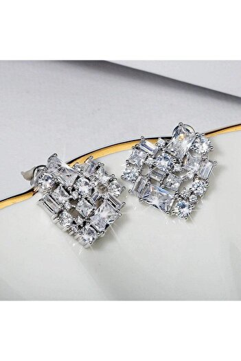 Pursehuit Silver earrings, heart shape, with zirconia stones, Tora C3