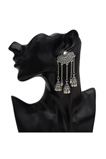 Pursehuit Silver earrings, long, Indian style, with bells, Roberte C2