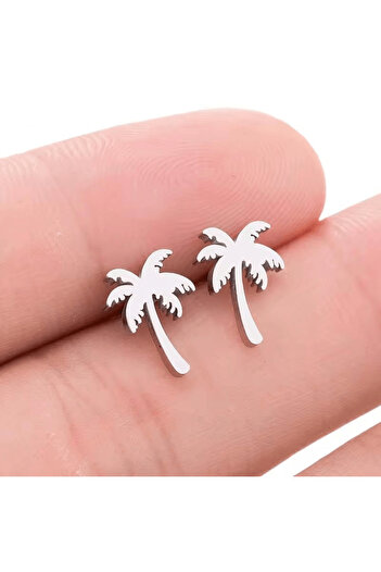 Pursehuit Silver earrings, made of stainless steel, palm tree shape, blown with 18k gold, Frida C1