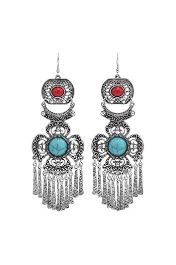 Pursehuit Silver earrings, long, boho style, with turquoise stones, Ripley C1