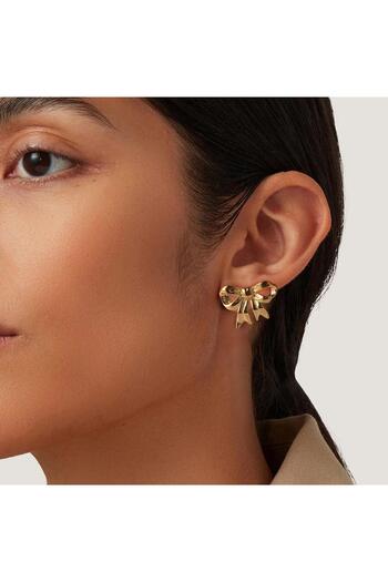 Pursehuit Golden earrings, made of stainless steel, bow shape, blown with 18k gold, Frode C1