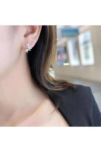 Pursehuit Silver earrings, with flowers and zirconia stones, Inna C8