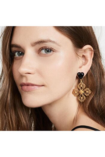 Pursehuit Golden earrings, cross shape, with black stones, Susi C7