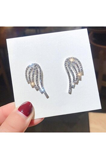 Pursehuit Silver earrings, wing shape, with stones, Thora C8