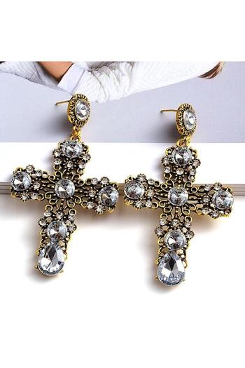 Pursehuit Gold earrings, cross shape, with stones, Vira C2