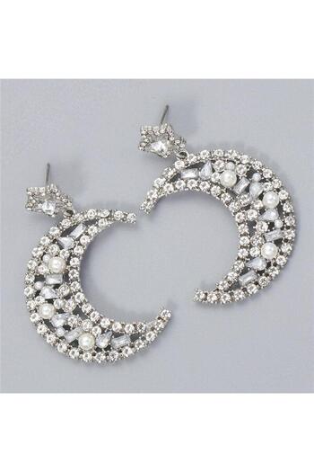 Pursehuit Silver earrings, crescent shape, with stones, Annemai C4