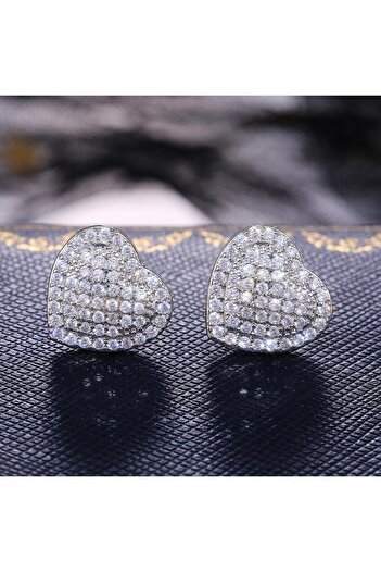 Pursehuit Silver earrings, heart shape, with zirconia stones, Noreen C5