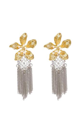 Pursehuit Long silver earrings with golden flower, Filina C4