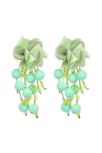 Pursehuit Green earrings, with flower and Pom-Pom, Salmine C2