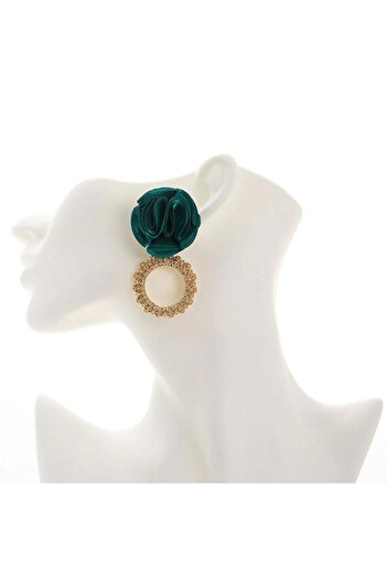 Pursehuit Gold earrings, with green flower, Annete C3