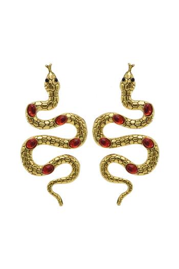 Pursehuit Golden earrings, snake shape, with red stones, Sitha C3