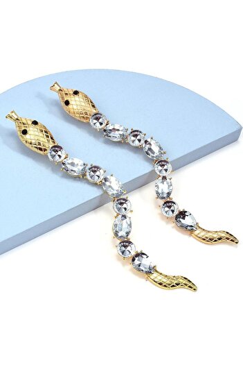 Pursehuit Golden earrings, long, snake shape, with stones, Otilie C1