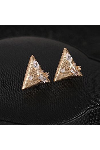 Pursehuit Golden earrings, triangle shape, with zirconia stones and clips, Natalia C3