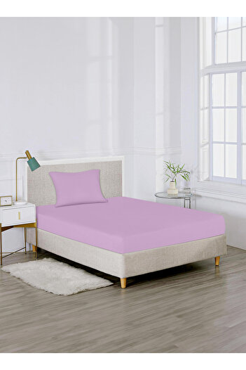 American Linen Single Plain Fitted Elastic Bedsheet with 1 Pillow Case 90 x 190 Cm (Lavender)