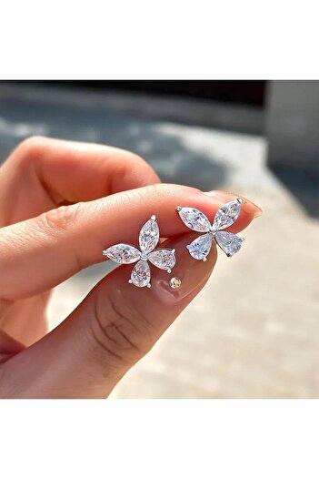 Pursehuit Silver earrings, flower shape, with zirconia stones, Fausta C7