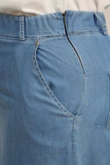 Eslina 59003 B.B. Elastic Waist Hidden Zipper Loose Pants - Blue
