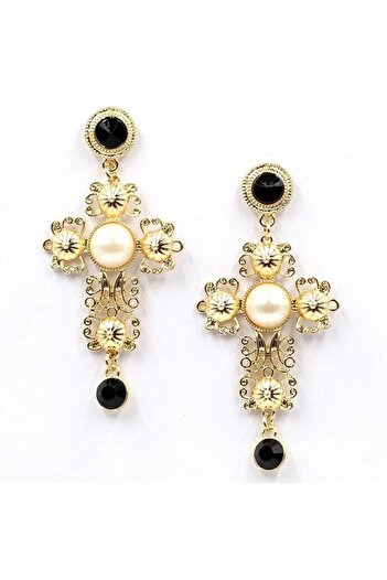 Pursehuit Gold earrings, cross shape, with pearls, Susie C4