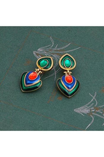 Pursehuit Gold earrings, with clips, African style, with stones, Edna C6