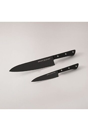Samura shadow 2pcs stainless steel kitchen knives set with black nonstick coating