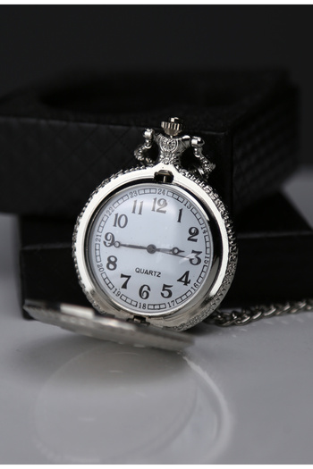 imsaconcept Silver Color Half Open Front Watch with Chain and Box
