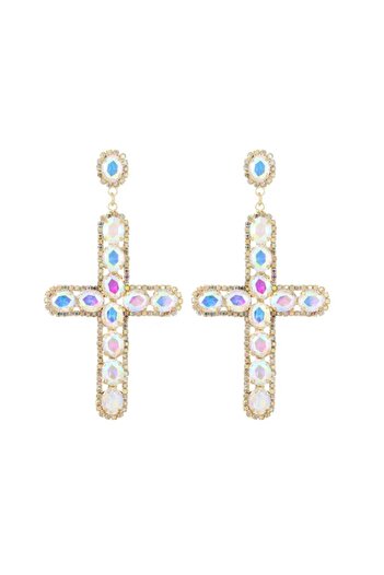 Pursehuit Golden earrings, cross shape, with stones in reflections, Pilar C6