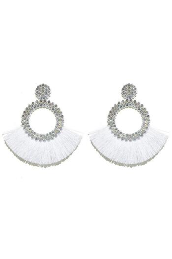 Pursehuit White earrings, with stones and fringes, Amia C8