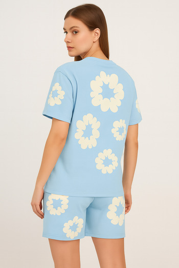 CLASSY.MODA Shorts T-Shirt Set Women's Summer Comfortable Fabric Trend Floral Pattern Embossing Printing Casual Wear
