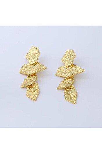 Pursehuit Gold earrings, with clips and ruffled texture, Bianco C6