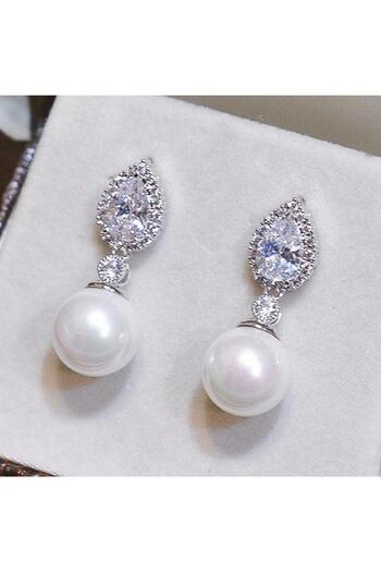 Pursehuit Silver earrings, with zirconia stones and pearls, Crispina C16
