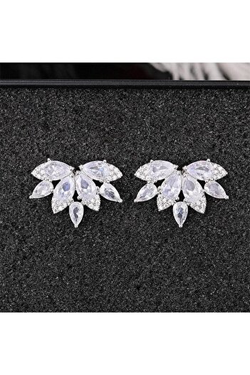 Pursehuit Silver earrings, flower shape, with zirconia stones, Sheryl C3