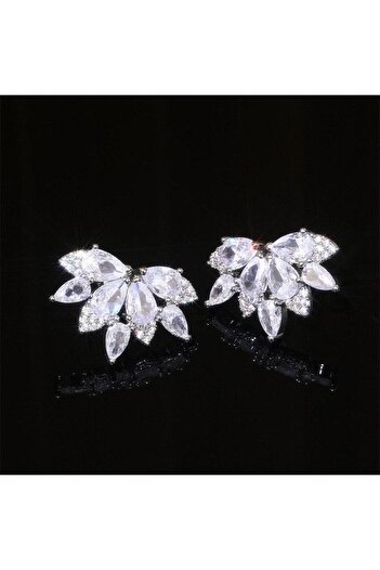 Pursehuit Silver earrings, flower shape, with zirconia stones, Sheryl C3