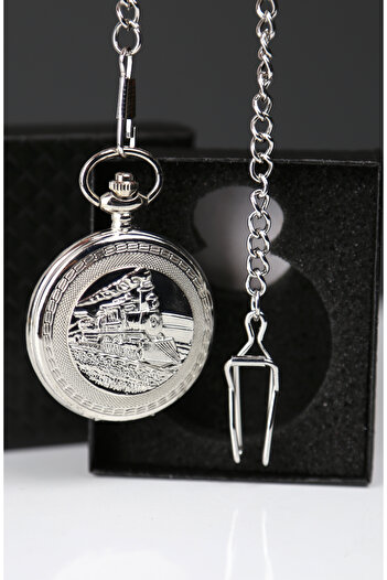 imsaconcept Train Locomotive Embossed Silver Color with Chain Watch Boxed