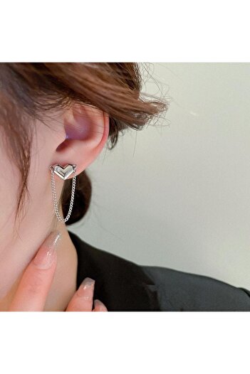 Pursehuit Silver, asymmetrical earrings with heart and zirconia stones, Fania C12