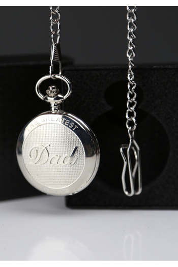 imsaconcept Dad Written Embossed Silver Color Watch with Chain and Box