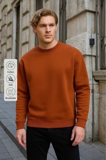 COMBİNE MİCHAİL Men's Crew Neck Casual Cinnamon Sweatshirt