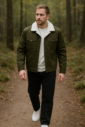 tiggirmoda Men's Fur Lined Denim Jacket