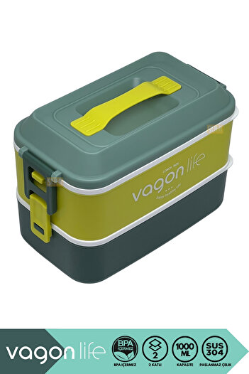 Vagonlife Bento 1000ml Lunchbox New Collection 2 Layer 3 Compartment Stainless Steel Lunch Box Food Container