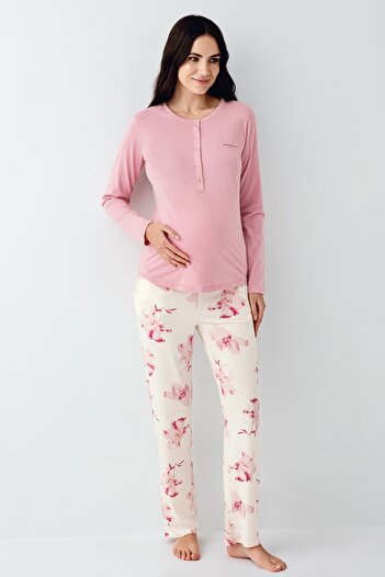 Pierre Cardin Pamuklu Hamile Lohusa Pijama Takımı Uzun Kollu