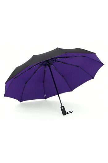 The Casius. Telescopic Automatic Windproof Umbrella, Black Exterior with Violet Interior