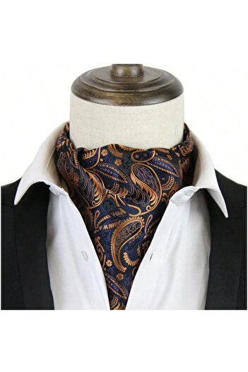 The Casius. Men's Shirt Tie Scarf, Navy Blue with Brown and Blue Inserts