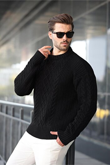 Madmext Black Knitted Patterned Knitwear Men's Sweater E7425
