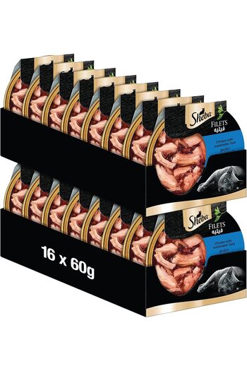 SHEBA Cat Food Chicken with Sustainable Tuna Filets, from Natural Chicken Breast, Pack of 16x60g