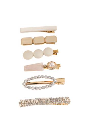 The Casius. Set 6x hair clips with faux pearls and stones, white color, theCasius.®